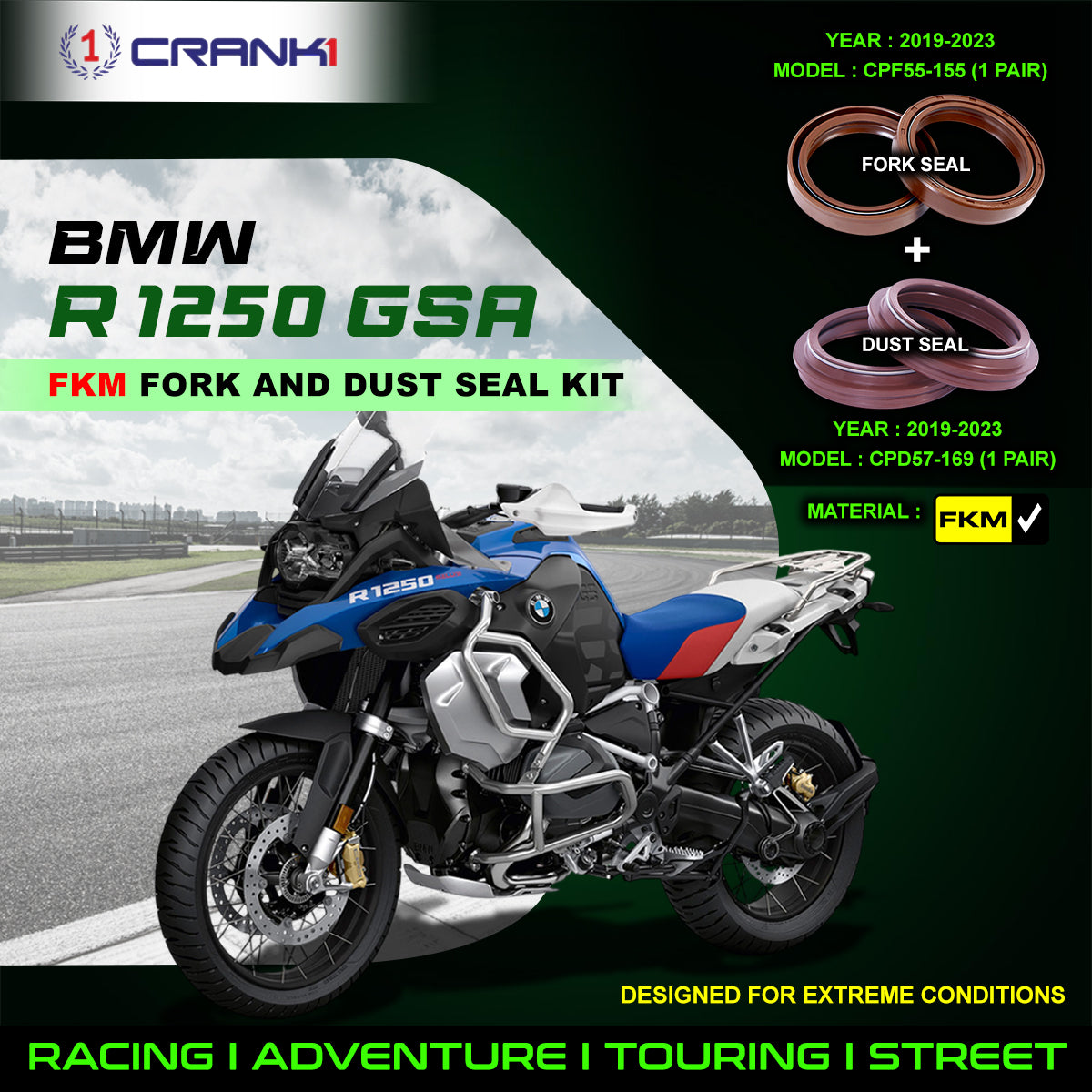 Fork And Dust Seals Kit For BMW R 1250 GSA (2019-2023) - CRANK1