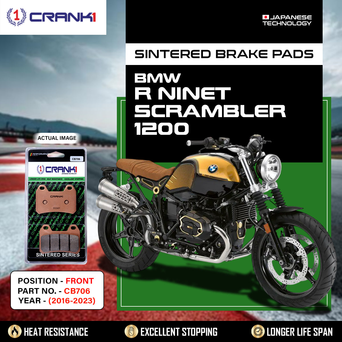 Sintered Brake Pads For BMW R nineT Scrambler 1200 (2016-2023) - Front - CB706 - 2 Sets - CRANK1