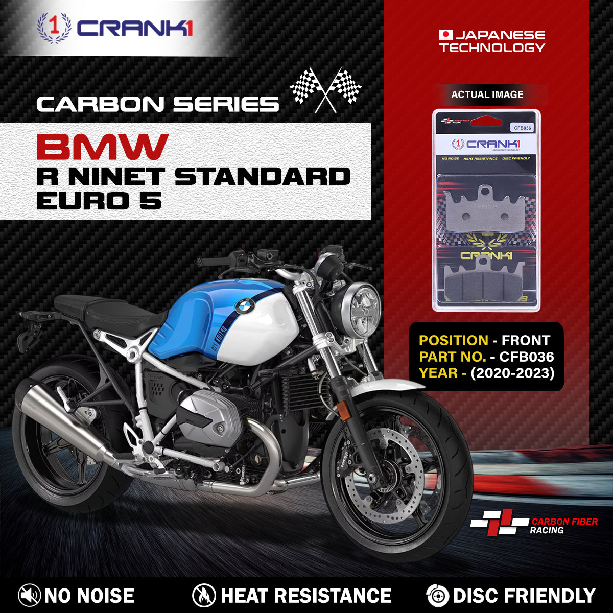 Carbon Brake Pads For BMW R nineT Standard Euro 5 (2020-2023) - Front - CFB036 - 2 Sets - CRANK1