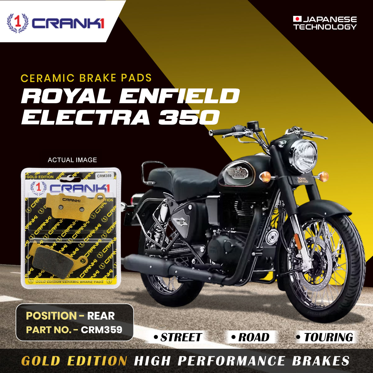Ceramic Brake Pads For Royal Enfield Electra 350 - Rear - CRM359 - 1 Set - CRANK1