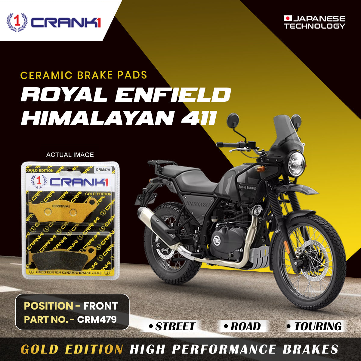 Ceramic Brake Pads For Royal Enfield Himalayan 411 - Front - CRM479 - 1 Set - CRANK1