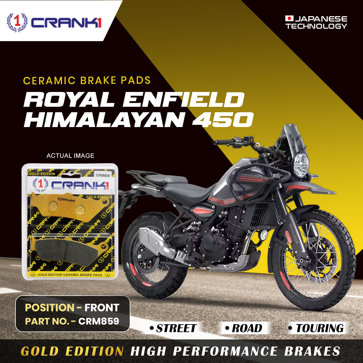 Ceramic Brake Pads For Royal Enfield Himalayan 450 - Front - CRM859 - 1 Set - CRANK1
