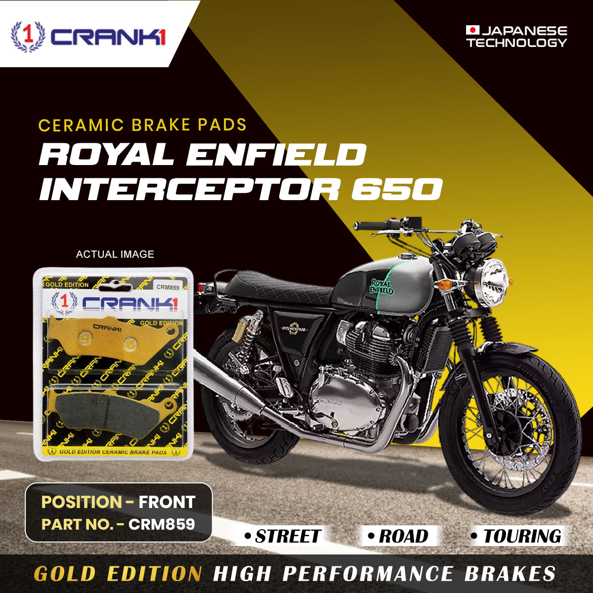 Ceramic Brake Pads For Royal Enfield Interceptor 650 - Front - CRM859 - 1 Set - CRANK1