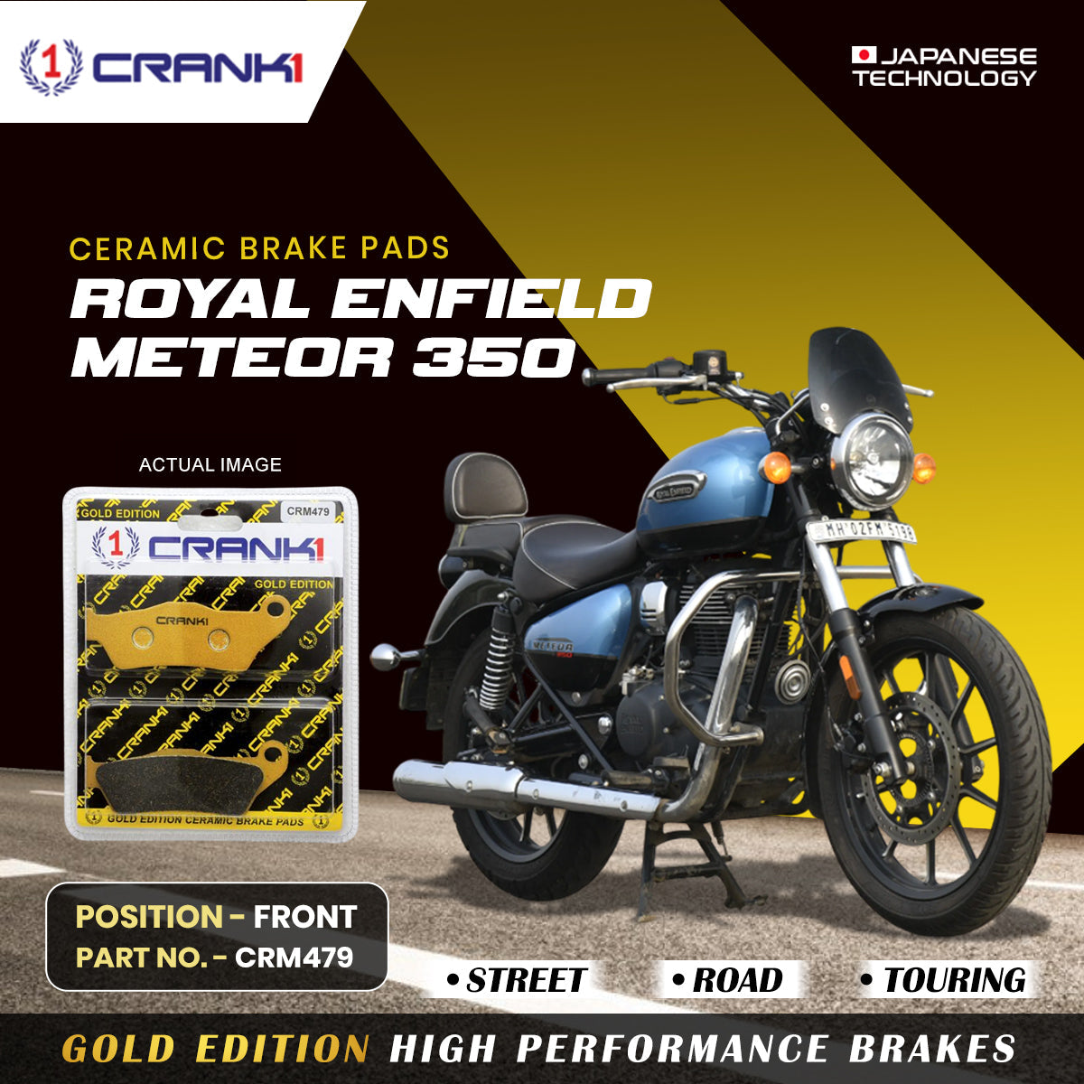 Ceramic Brake Pads For Royal Enfield Meteor 350 - Front - CRM479 - 1 Set - CRANK1