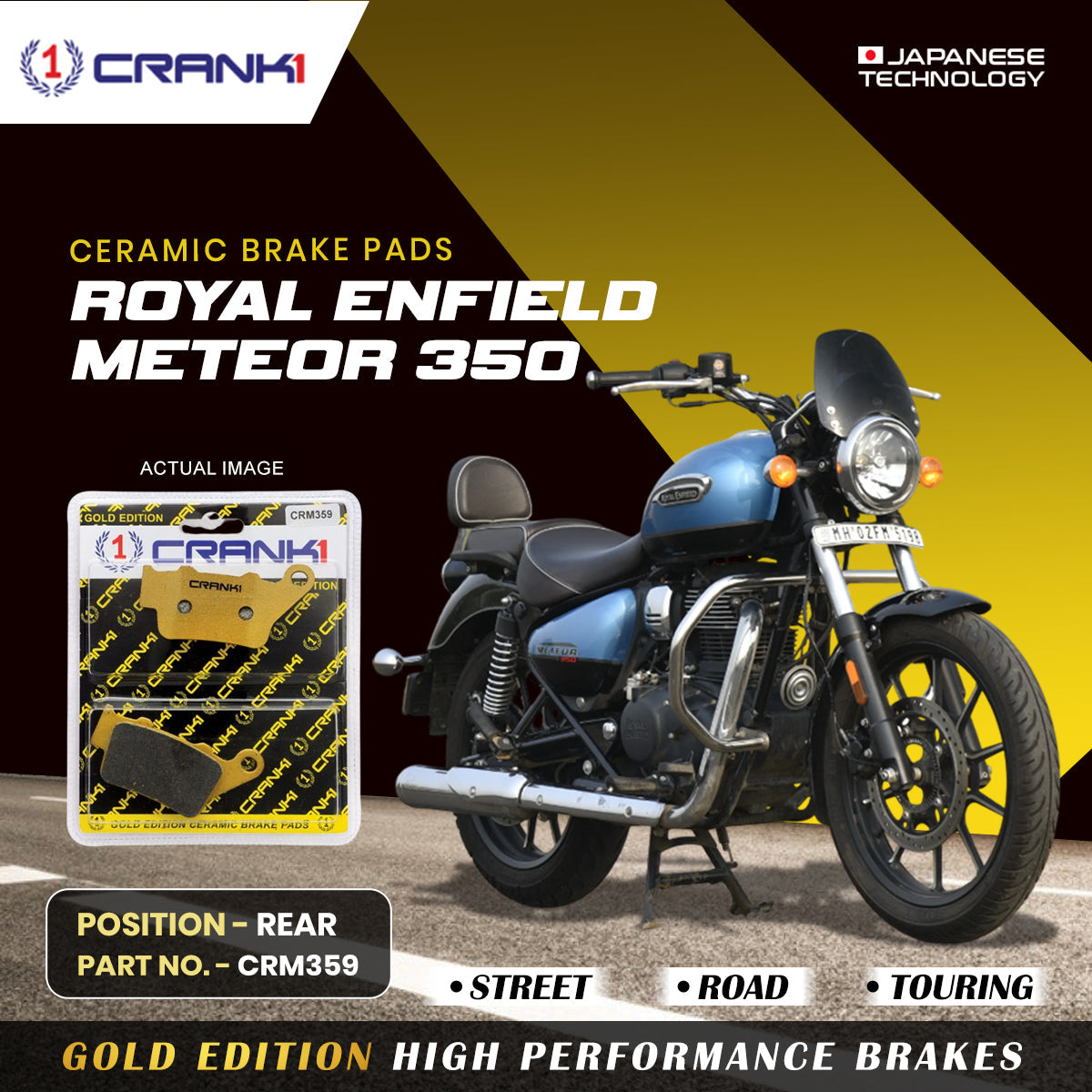 Ceramic Brake Pads For Royal Enfield Meteor 350 - Rear - CRM359 - 1 Set - CRANK1