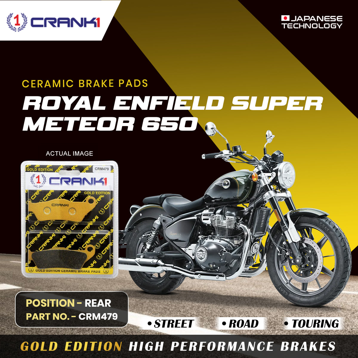 Ceramic Brake Pads For Royal Enfield Super Meteor 650 - Rear - CRM479 - 1 Set - CRANK1