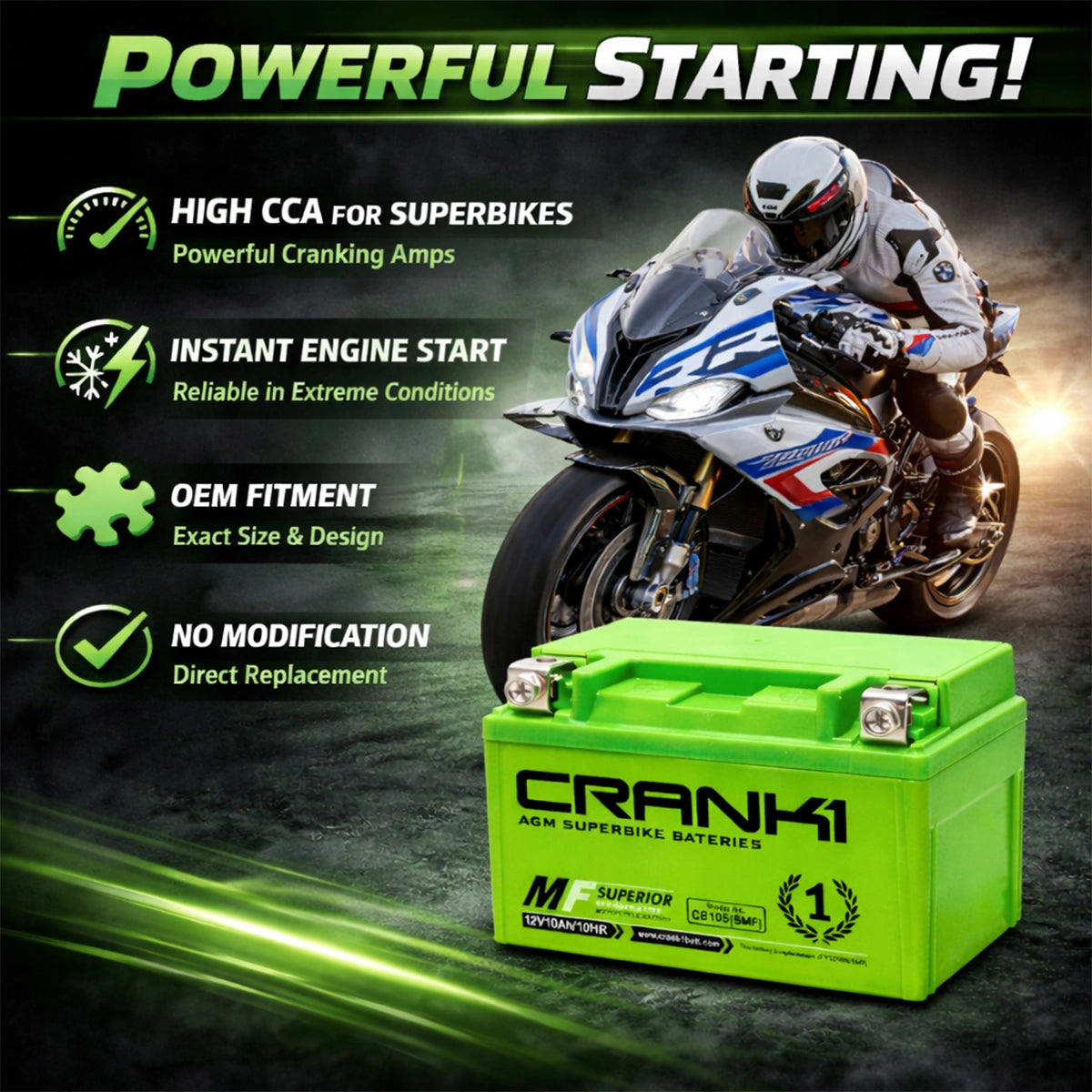 Battery For Benelli TNT 899 - CB14S - Factory Activated - CRANK1