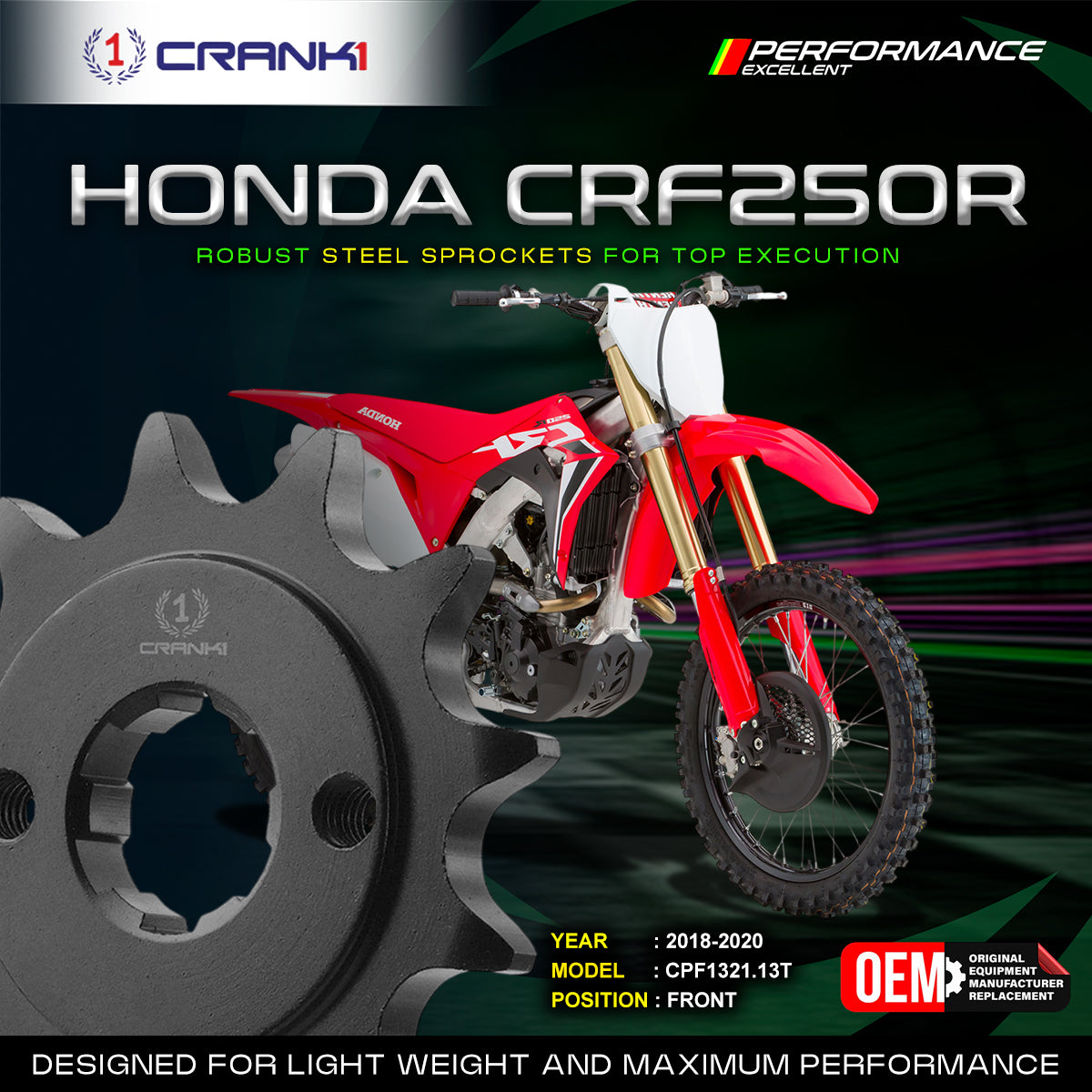 Sprocket For Honda CRF250R (2018-2020) - Front - CPF1321.13T - CRANK1