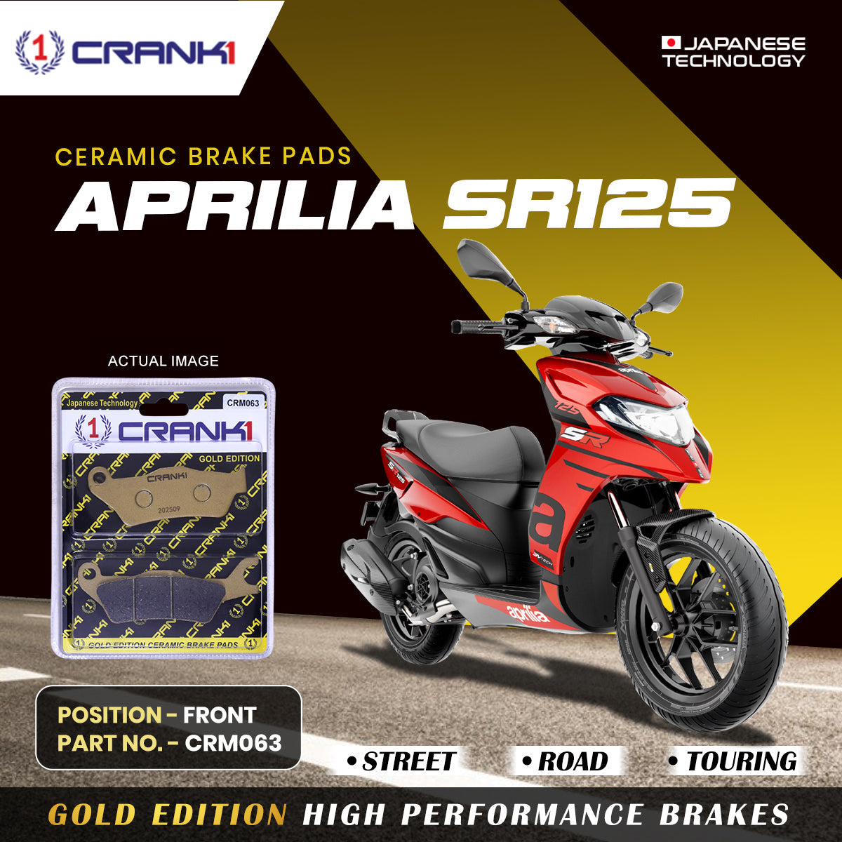 Ceramic Brake Pads For Aprilia SR125 - Front - CRM063 - 1 Set - CRANK1