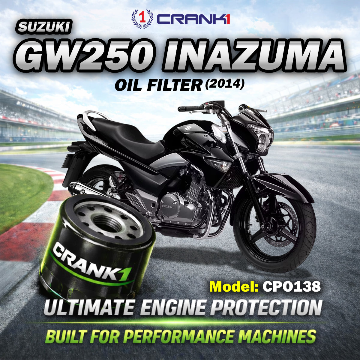 Oil Filter For Suzuki GW250 Inazuma (2014) - CPO138 - CRANK1