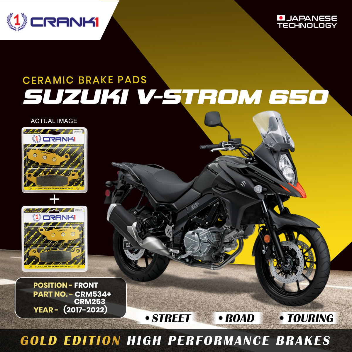 Ceramic Brake Pads For Suzuki V-Strom 650 (2017-2022) - Front - CRM534 + CRM253 - 2 Sets - CRANK1