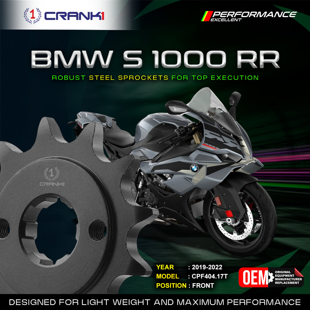 Sprocket For BMW S 1000 RR (2019-2022) - Front - CPF404.17T - CRANK1
