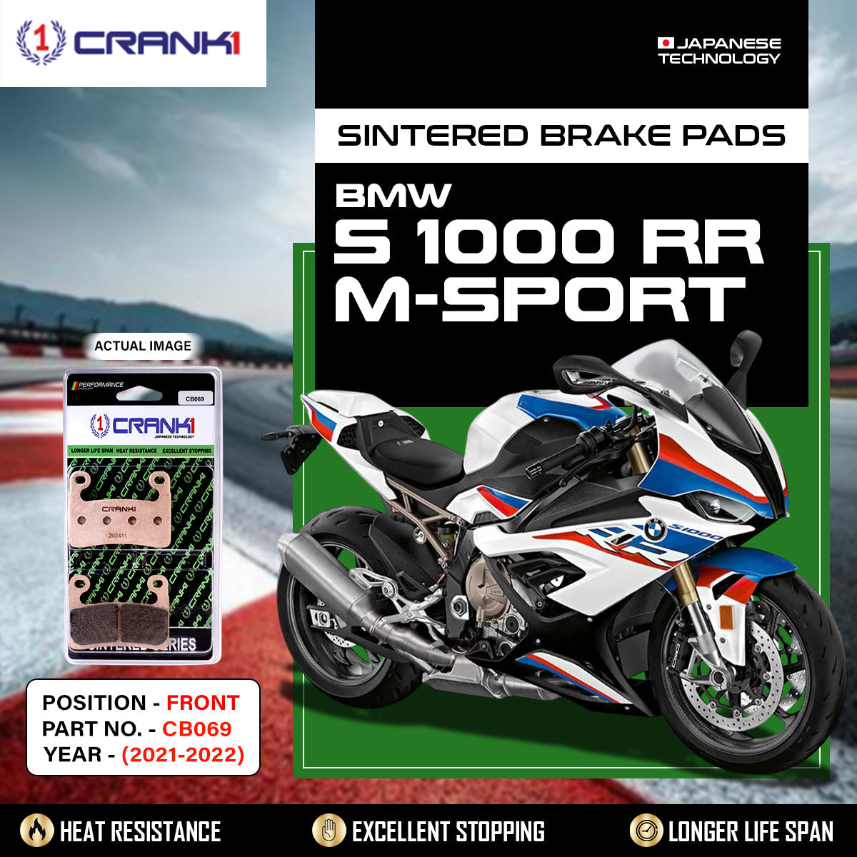 Sintered Brake Pads For BMW S 1000 RR M-Sport (2021-2022) - Front - CB069 - 2 Sets Required - CRANK1
