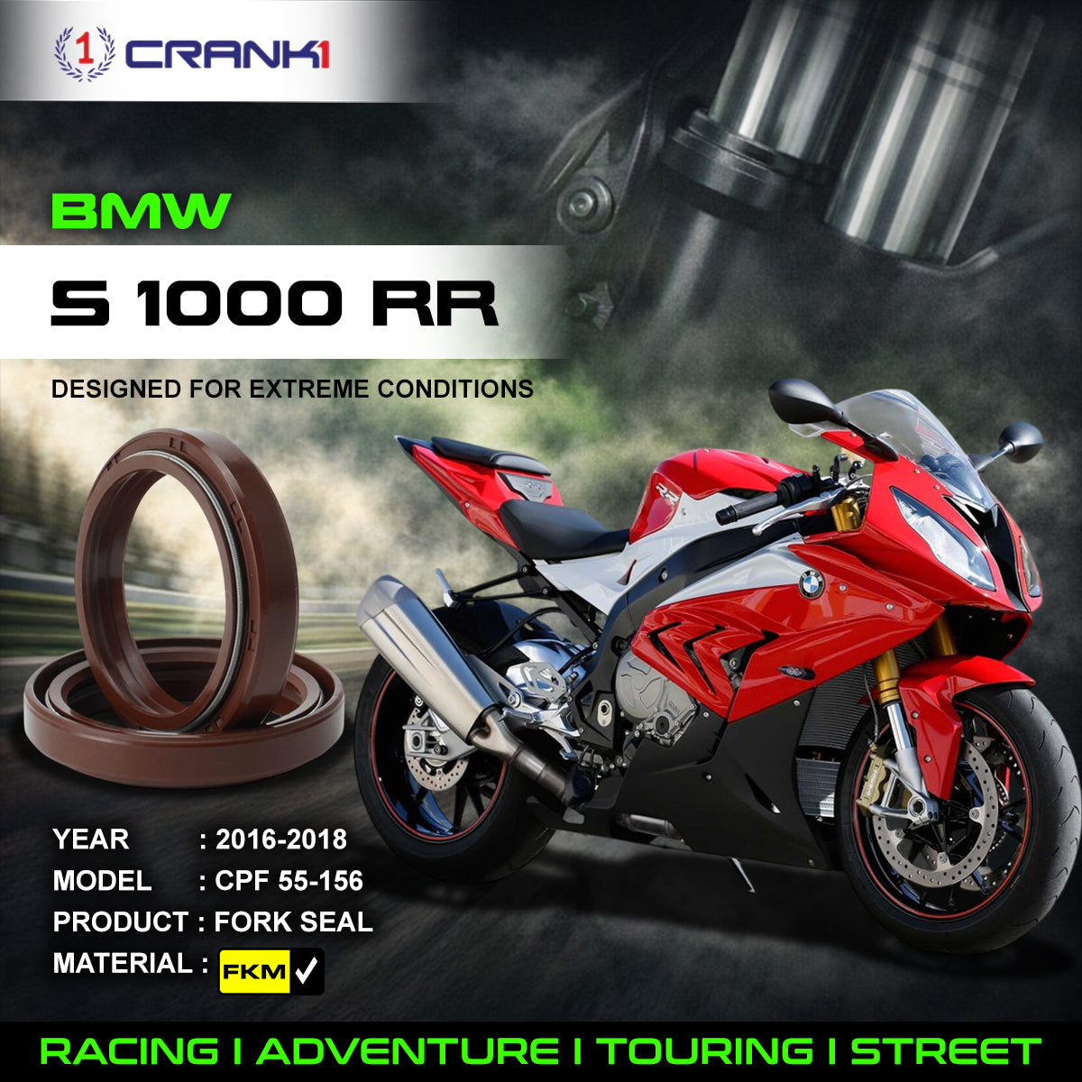 Fork Oil Seals Pair For BMW S 1000 RR (2016-2018) - CPF55-156 - CRANK1