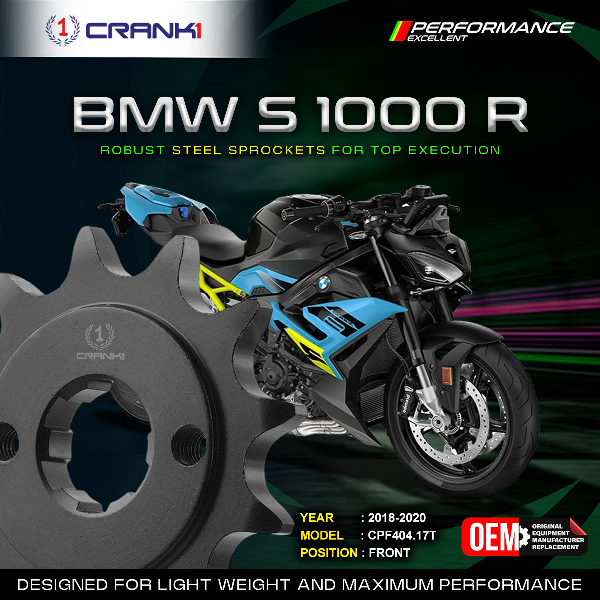 Sprocket For BMW S 1000 R (2018-2020) - Front - CPF404.17T - CRANK1