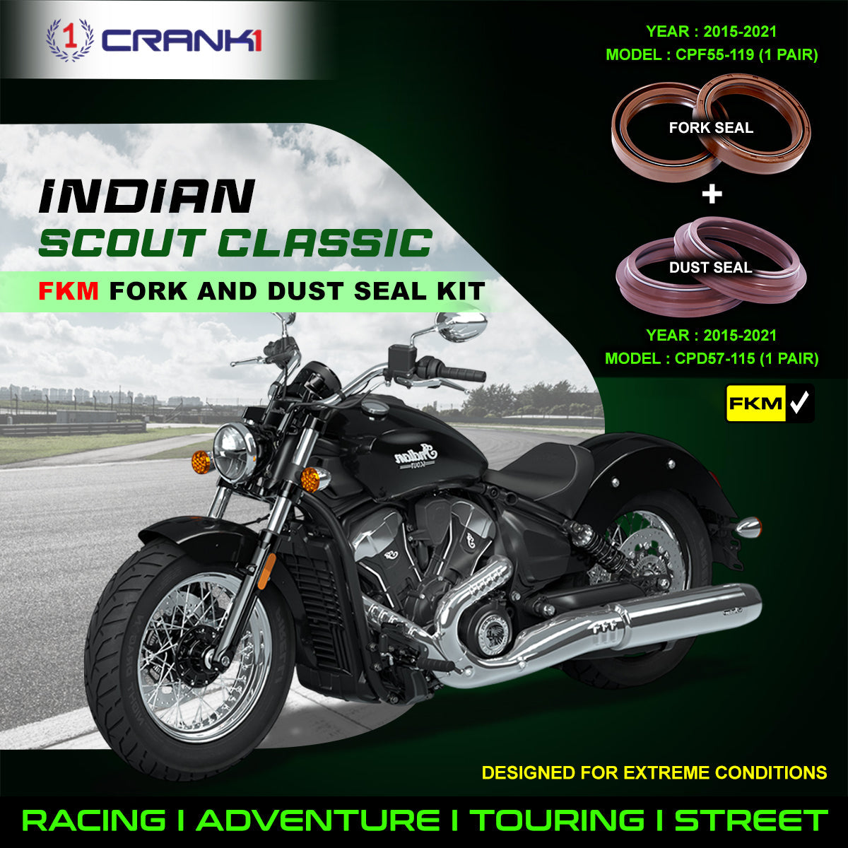 Fork And Dust Seals Kit For Indian Scout Classic (2015-2021) - CRANK1
