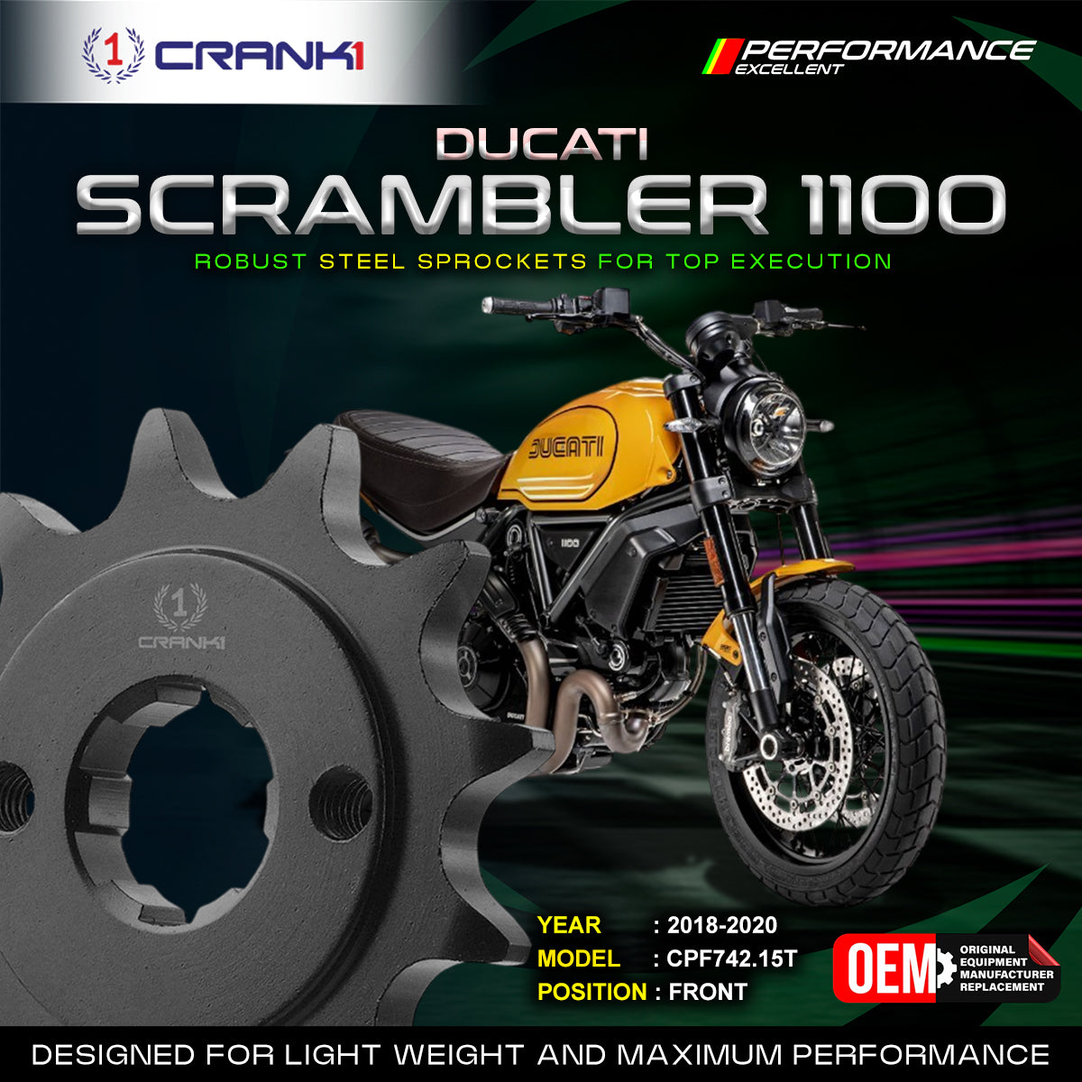 Sprocket For  Ducati Scrambler 1100 (2018-2020)  - Front - CPF742.15T - CRANK1