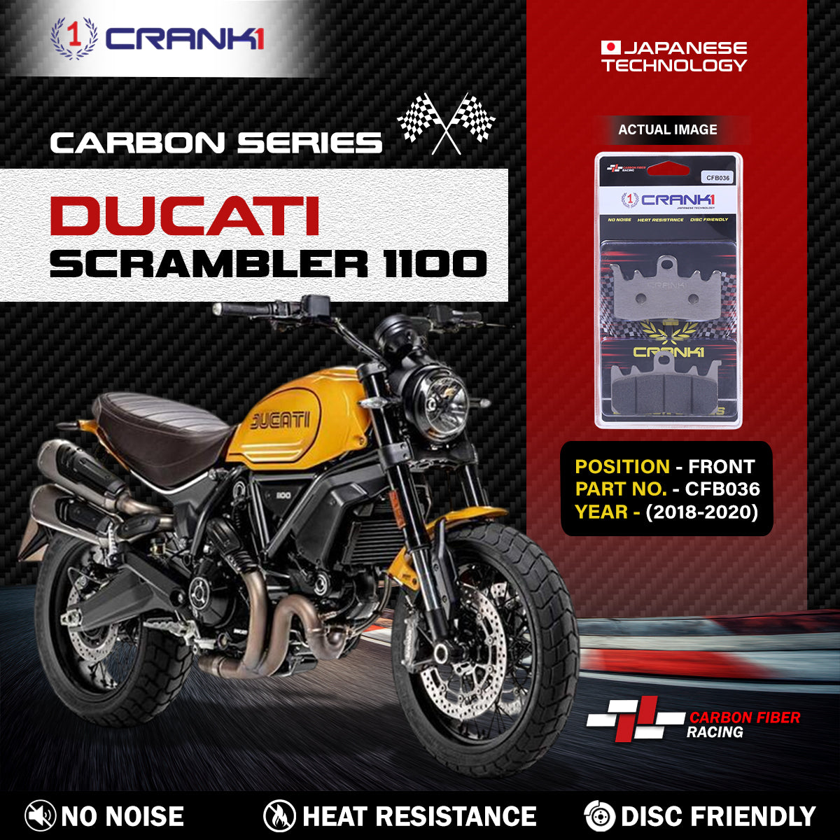 Carbon Brake Pads For Ducati Scrambler 1100 (2018-2020) - Front - CFB036 - 2 Sets - CRANK1