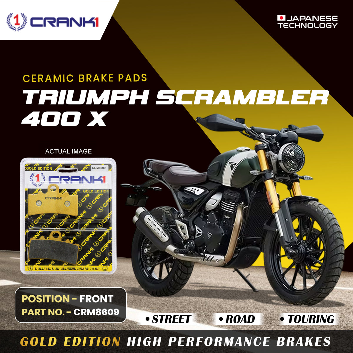Ceramic Brake Pads For Triumph Scrambler 400 X - Front - CRM8609 - 1 Set - CRANK1