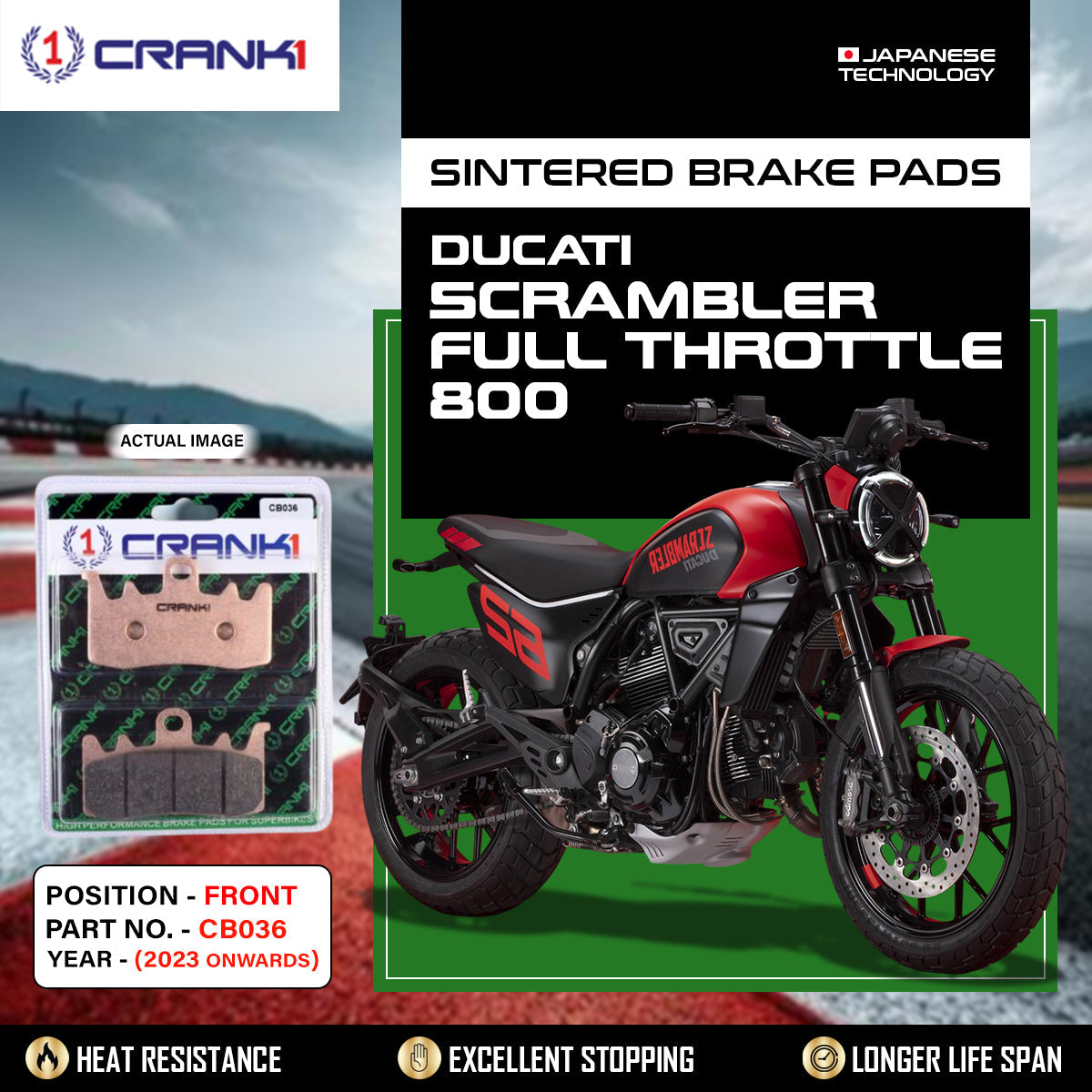 Sintered Brake Pads For Ducati Scrambler Full Throttle 800 (2023 Onwards) - Front - CB036 - 2 Sets - CRANK1