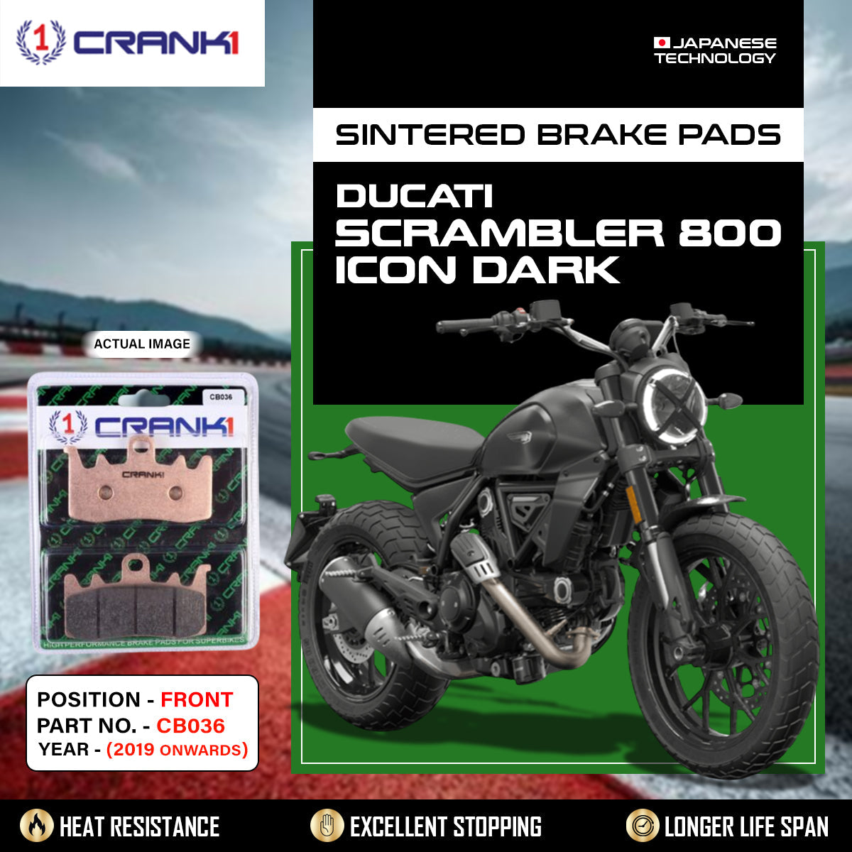 Sintered Brake Pads For Ducati Scrambler 800 Icon Dark (2019 Onwards) - Front - CB036 - 2 Sets - CRANK1