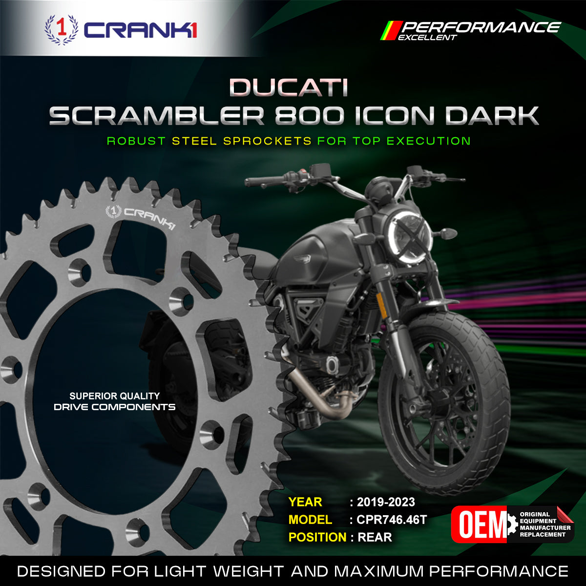 Sprocket For Ducati Scrambler 800 Icon Dark (2019-2023) - Rear - CPR746.46T - CRANK1
