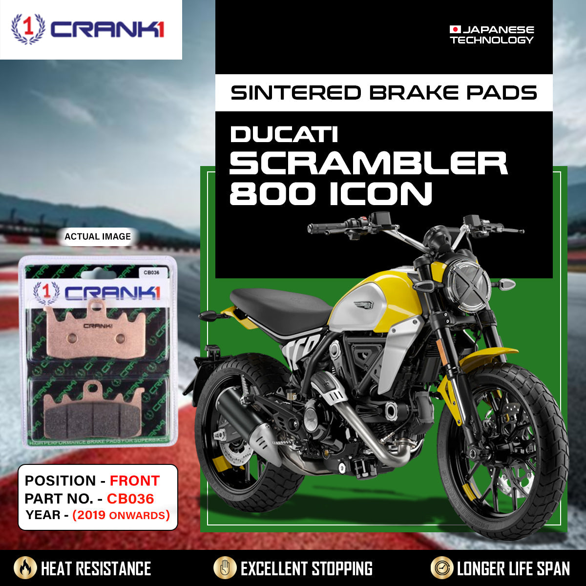 Sintered Brake Pads For Ducati Scrambler 800 Icon (2019 Onwards) - Front - CB036 - 2 Sets - CRANK1