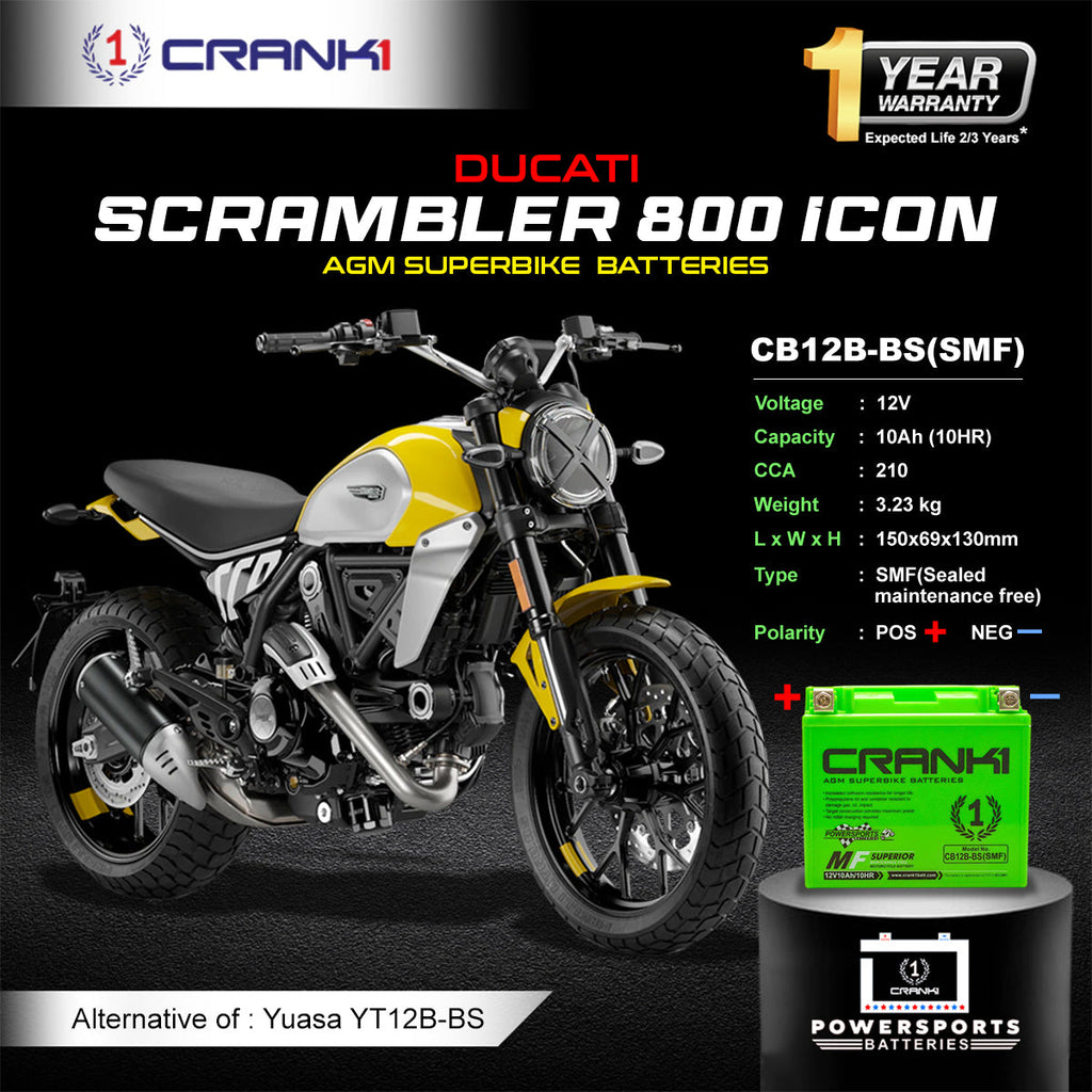 Battery For Ducati Scrambler 800 Icon (2015-2025) - CB12B-BS - Factory Activated - CRANK1