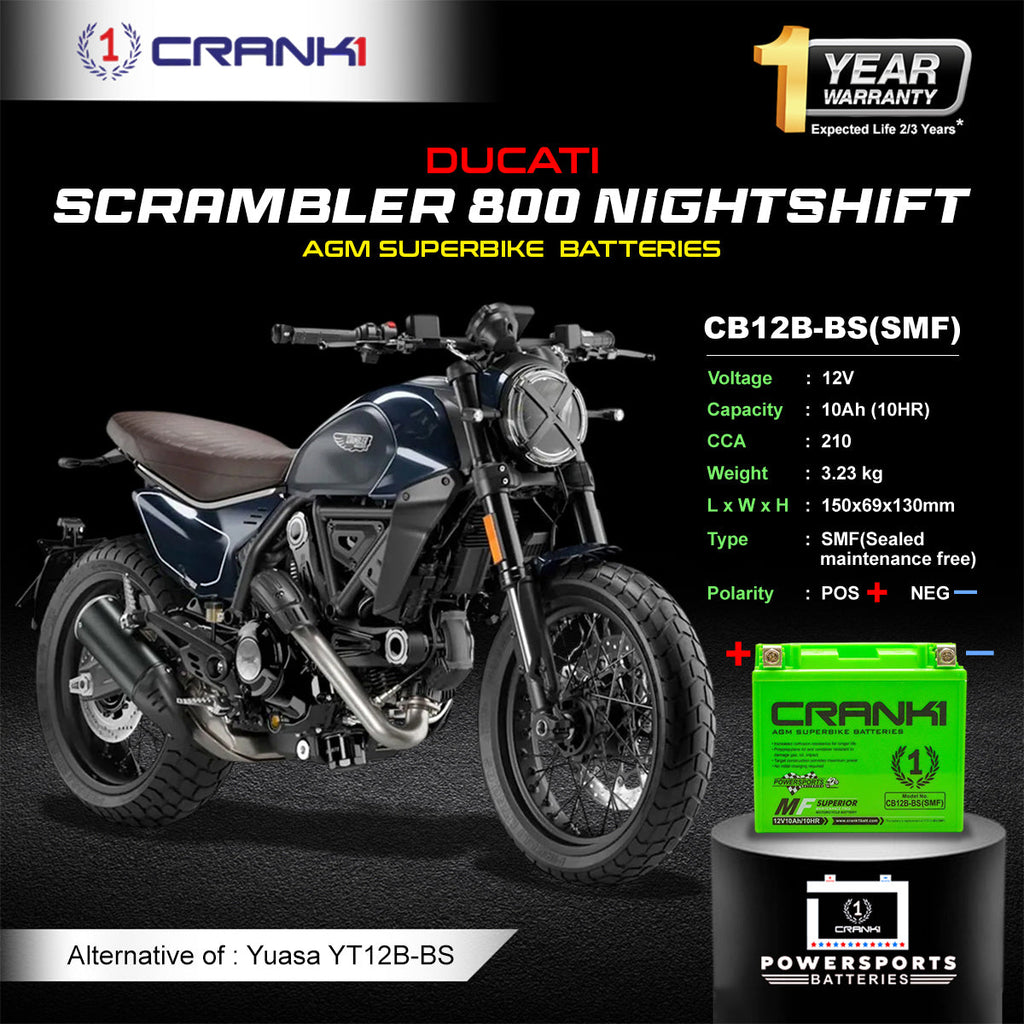 Battery For Ducati Scrambler 800 Nightshift (2015-2025) - CB12B-BS - Factory Activated - CRANK1