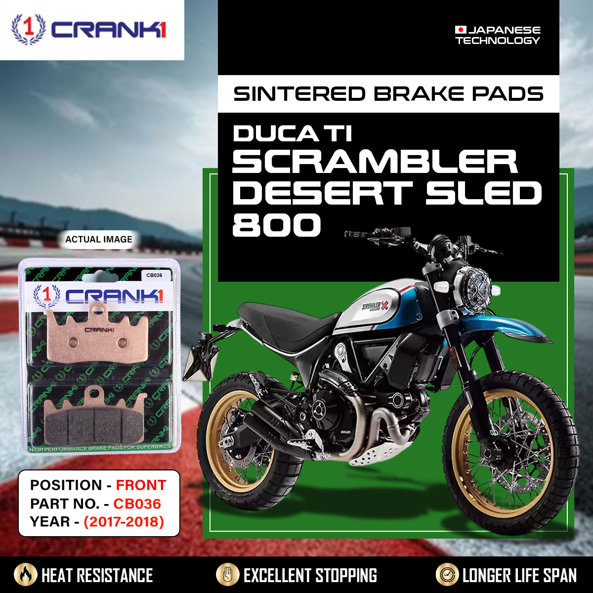 Sintered Brake Pads For Ducati Scrambler Desert Sled 800 (2017-2018) - Front - CB036 - 2 Sets - CRANK1