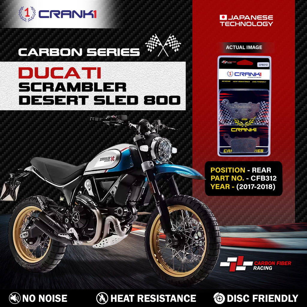 Carbon Brake Pads For Ducati Scrambler Desert Sled 800 (2017-2018) - Rear - CFB312 - 1 Set - CRANK1