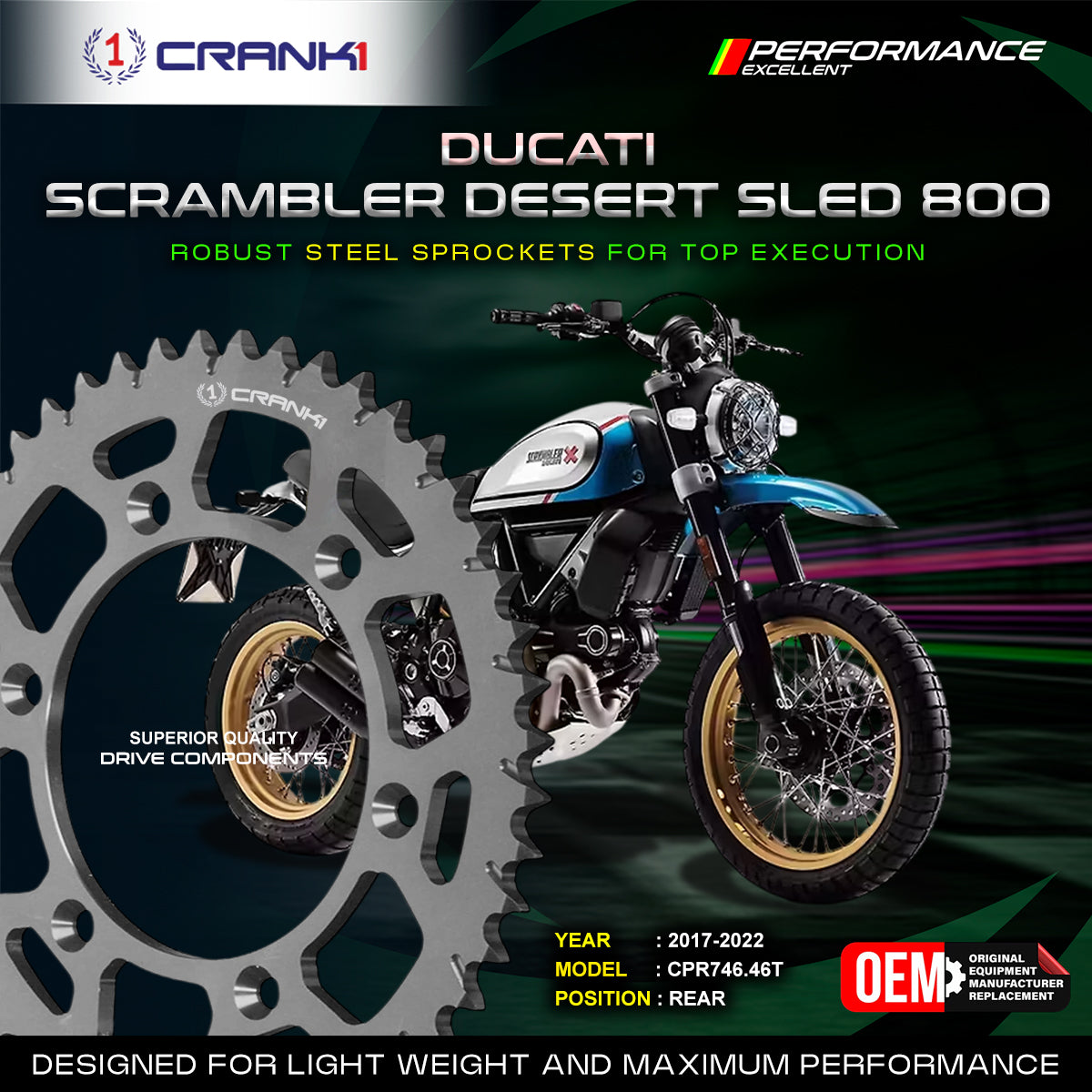 Sprocket For Ducati Scrambler Desert Sled 800 (2017-2022) - Rear - CPR746.46T - CRANK1