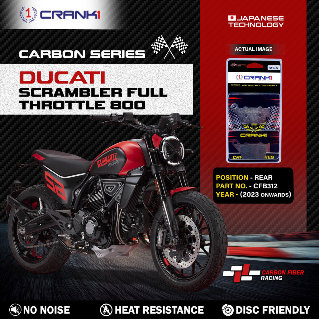 Carbon Brake Pads For Ducati Scrambler Full Throttle 800 (2023 Onwards) - Rear - CFB312 - 1 Set - CRANK1