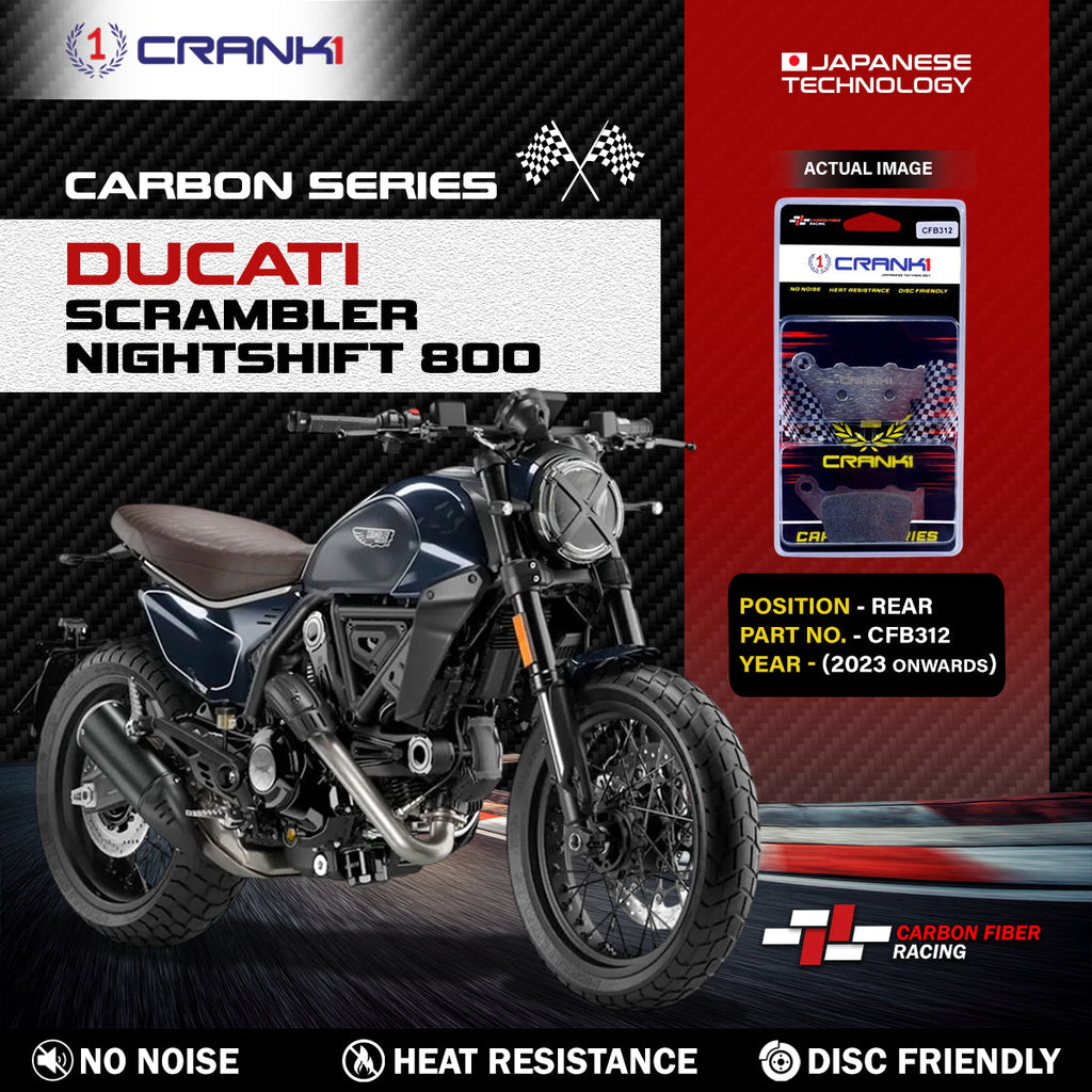 Carbon Brake Pads For Ducati Scrambler Nightshift 800 (2023 Onwards) - Rear - CFB312 - 1 Set - CRANK1