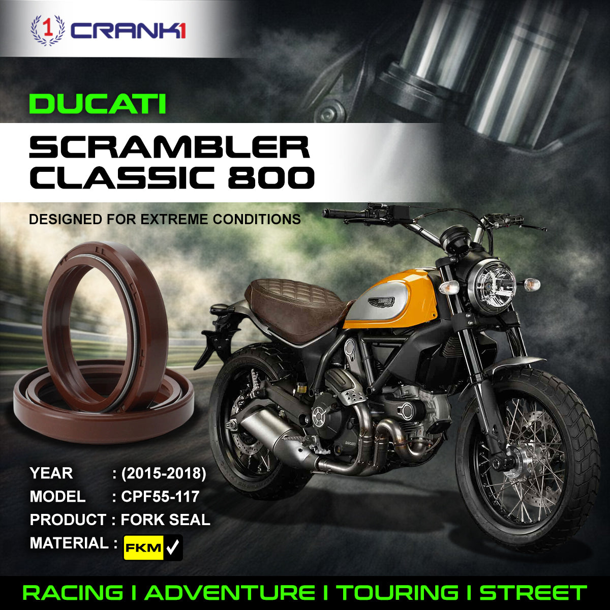 Fork Oil Seals Pair For Ducati Scrambler Classic 800 (2015-2018) - CPF55-117 - CRANK1