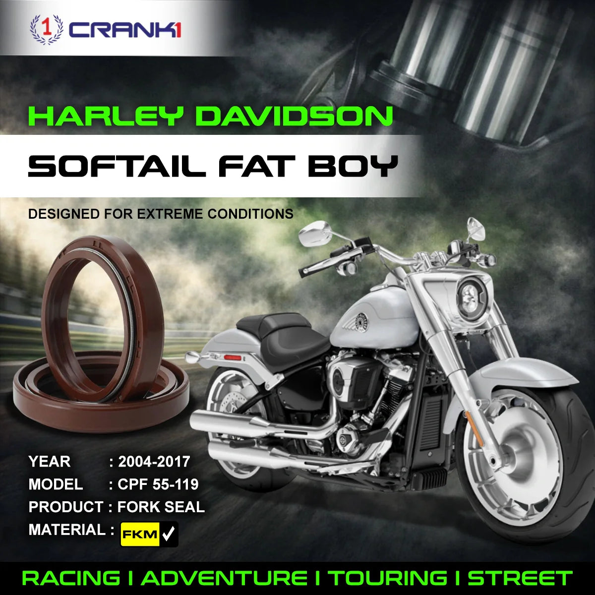 Fork Oil Seals Pair For Harley Davidson Softail Fat Boy (2004-2017) - CPF55-119 - CRANK1