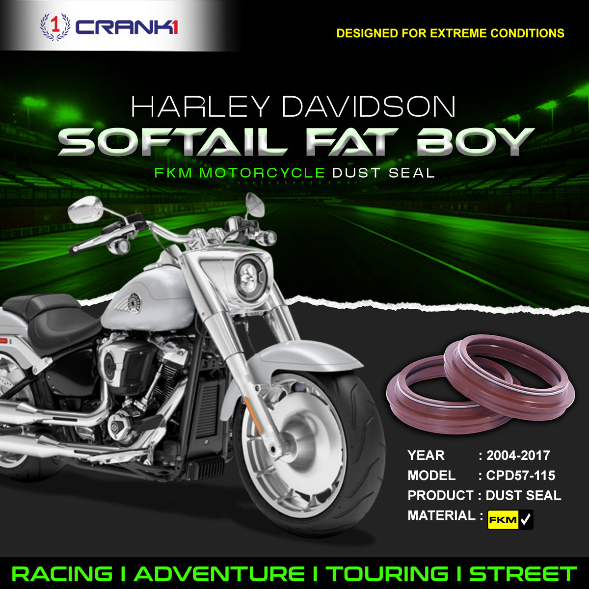 Fork Dust Seals Pair For Harley Davidson Softail Fat Boy (2004-2017) - CPD57-115 - CRANK1