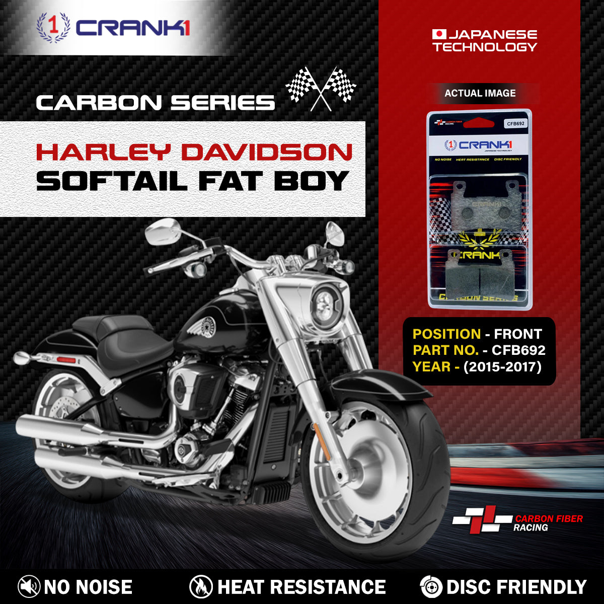 Carbon Brake Pads For Harley Davidson Softail Fat Boy (2015-2017) - Front - CFB692 - 1 Set - CRANK1