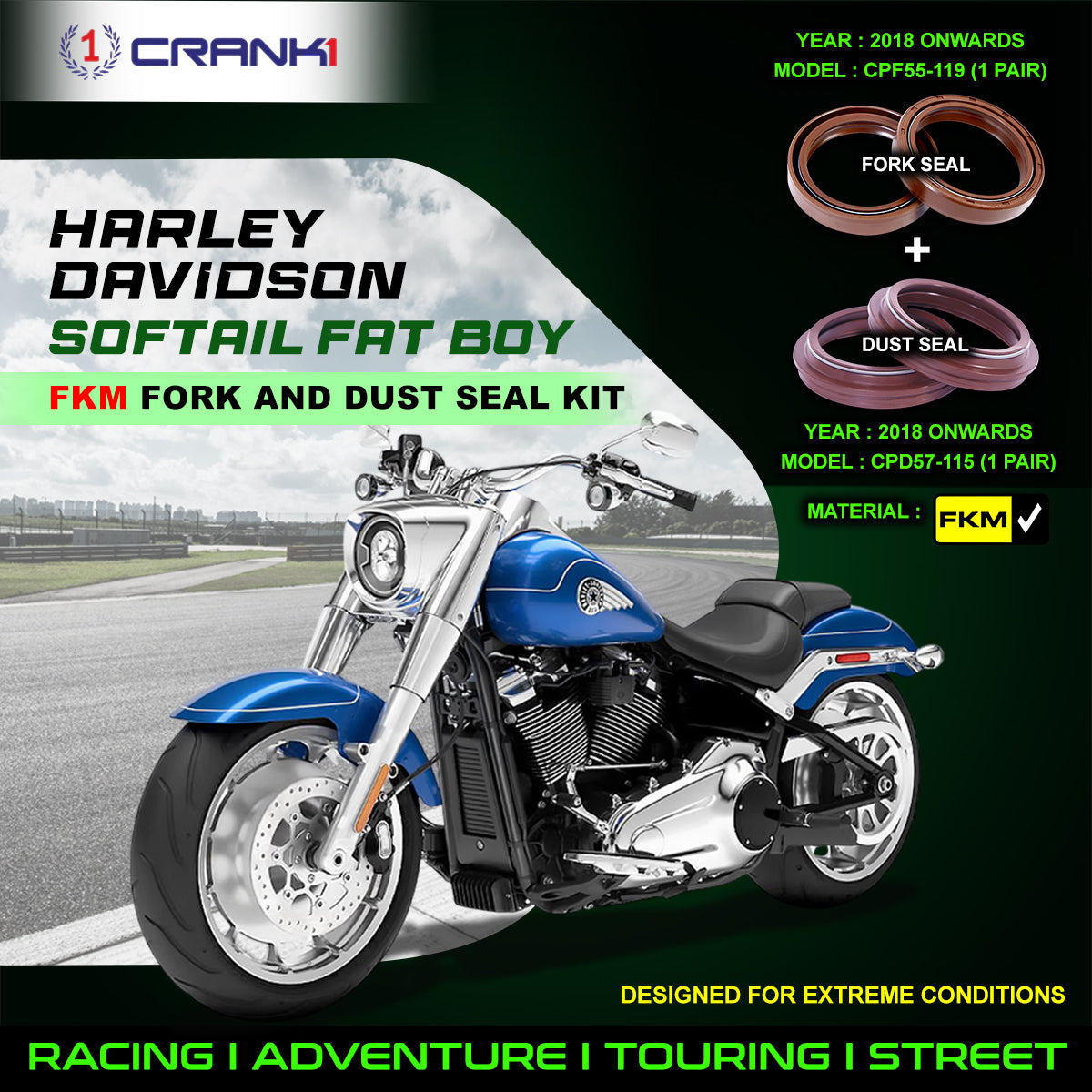 Fork And Dust Seals Kit For Harley Davidson Softail Fat Boy (2018 Onwards) - CRANK1