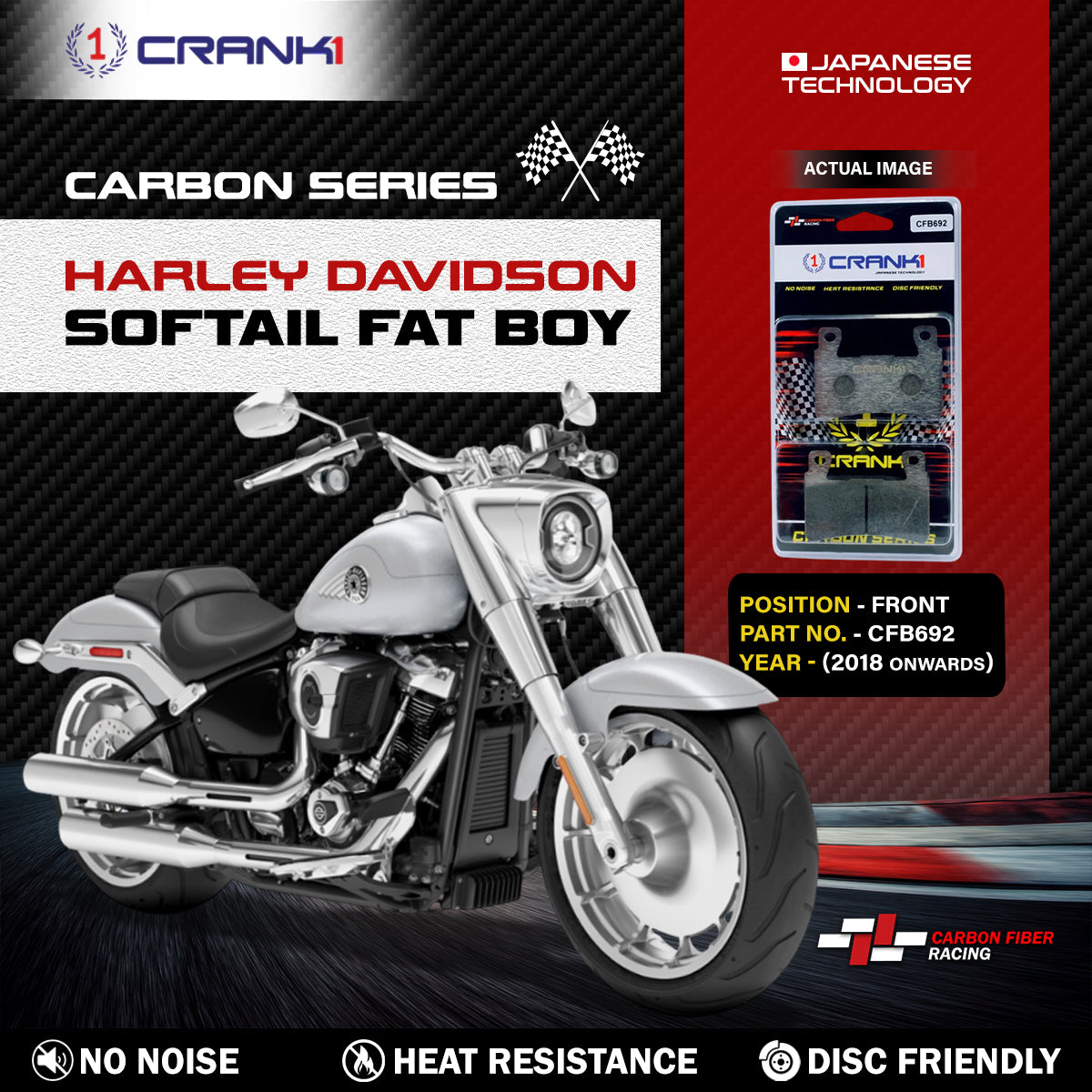 Carbon Brake Pads For Harley Davidson Softail Fat Boy (2018 Onwards) - Front - CFB692 - 1 Set - CRANK1