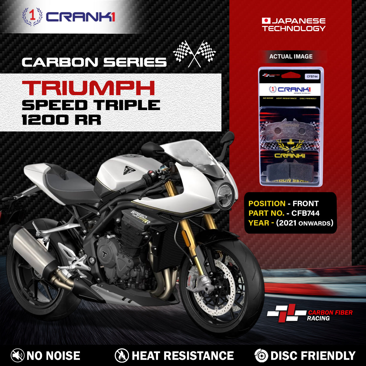 Carbon Brake Pads For Triumph Speed Triple 1200 RR (2021 Onwards) - Front - CFB744 - 2 Sets - CRANK1
