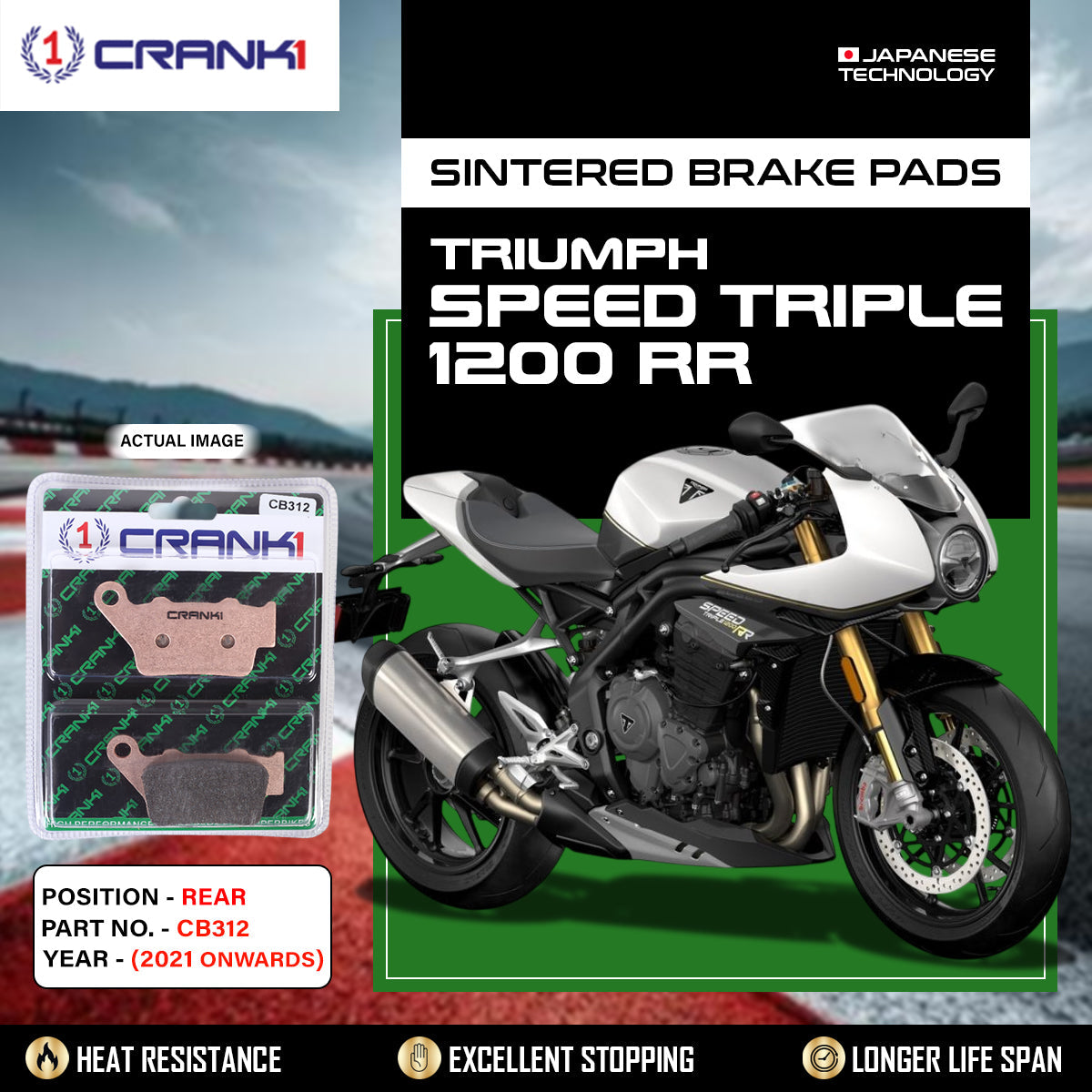 Sintered Brake Pads For Triumph Speed Triple 1200 RR	(2021 Onwards) - Rear - CB312 - 1 Set - CRANK1