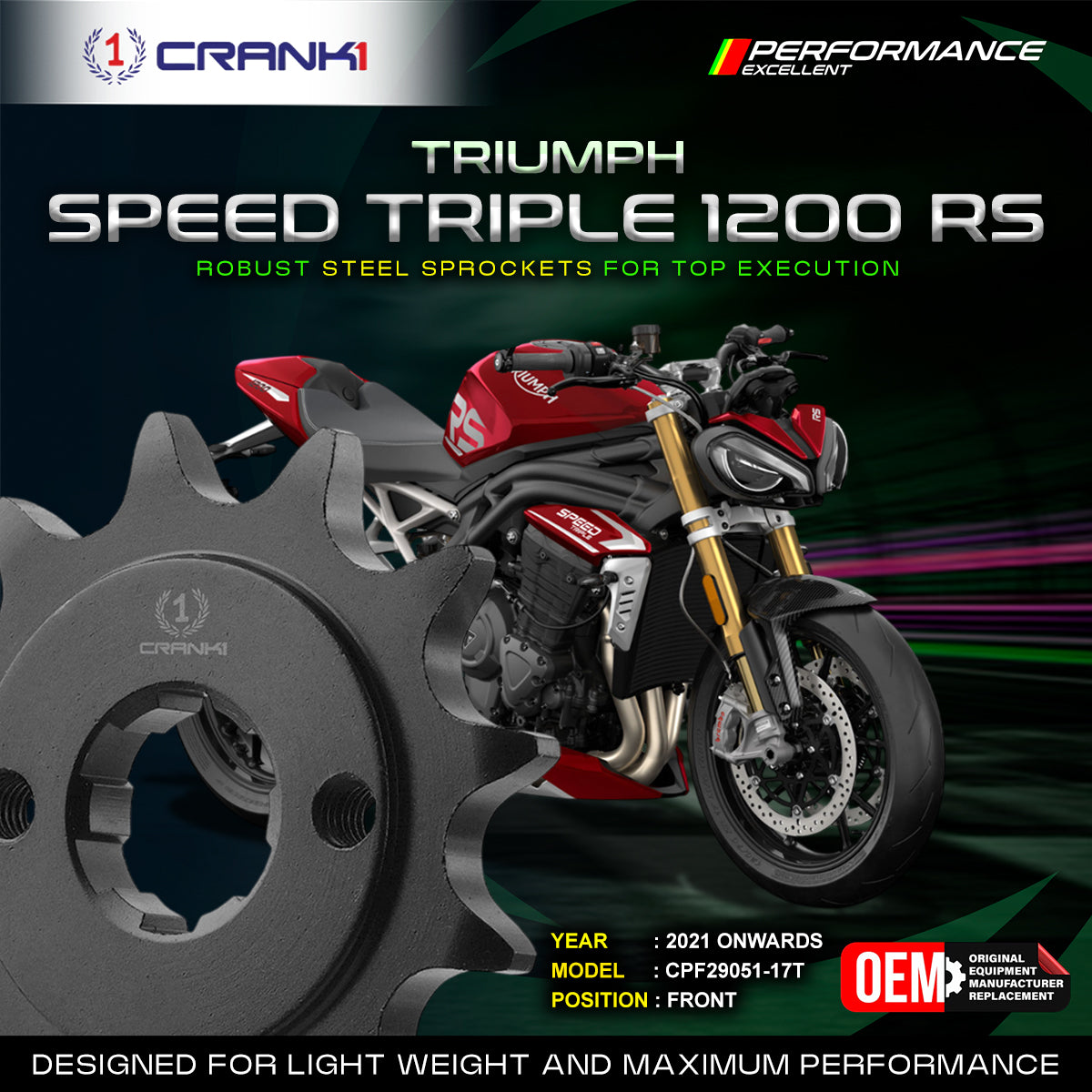 Sprocket For Triumph Speed Triple 1200 RS (2021 Onwards) - Front - CPF29051-17T - CRANK1