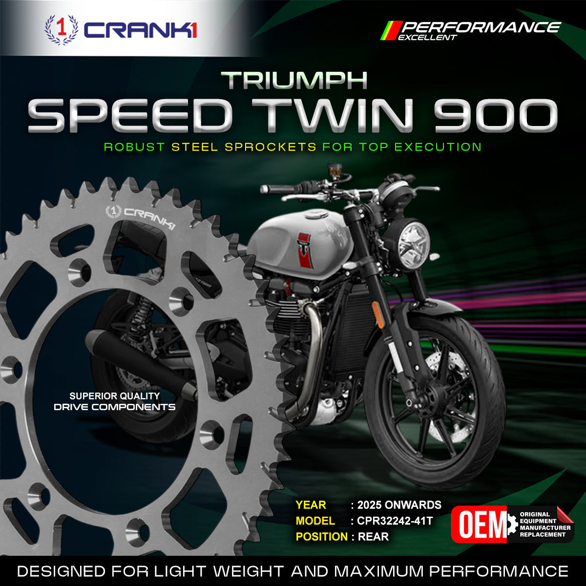 Sprocket For Triumph Speed Twin 900 (2025 Onwards) - Rear - CPR32242-41T - CRANK1