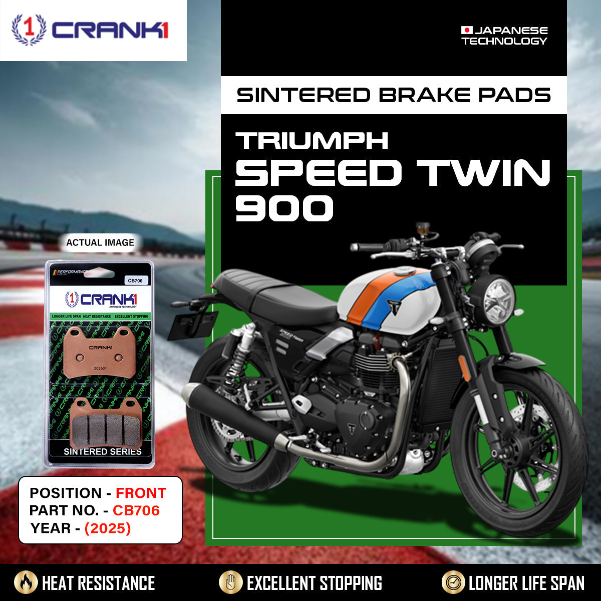 Sintered Brake Pads For Triumph Speed Twin 900 (2025) - Front - CB706 - 2 Sets - CRANK1