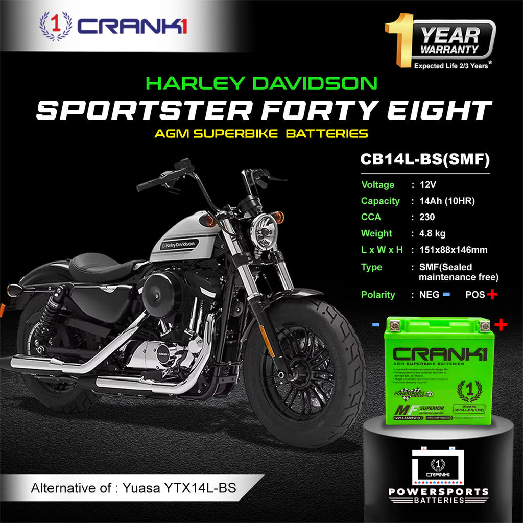 Battery For Harley Davidson Sportster Forty Eight (2012-2025) - CB14L-BS - Factory Activated - CRANK1