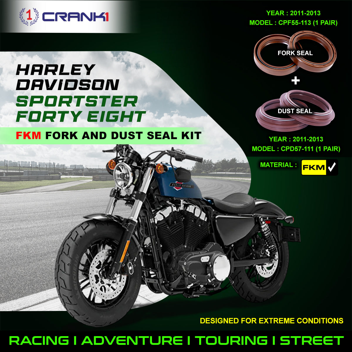 Fork And Dust Seals Kit For Harley Davidson Sportster Forty Eight (2011-2013) - CRANK1