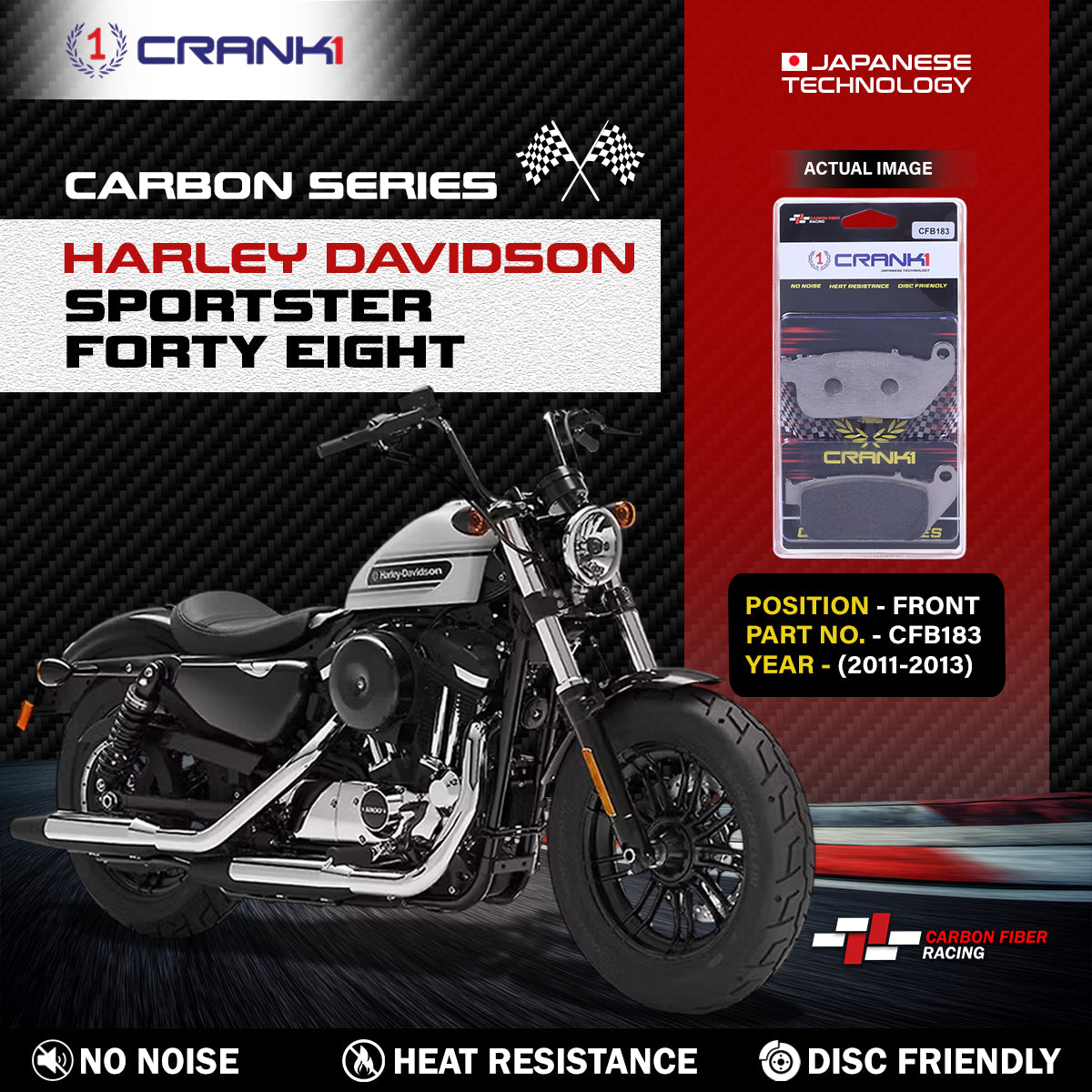 Carbon Brake Pads For Harley Davidson Sportster Forty Eight (2011-2013) - Front - CFB183 - 1 Set - CRANK1