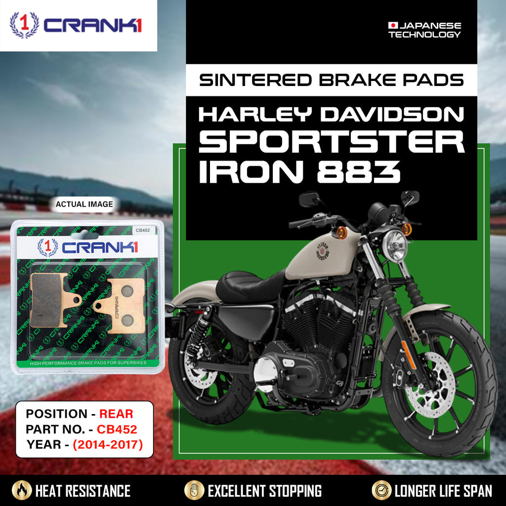 Sintered Brake Pads For Harley Davidson Sportster Iron 883 (2014-2017) - Rear - CB452 - 1 Set - CRANK1