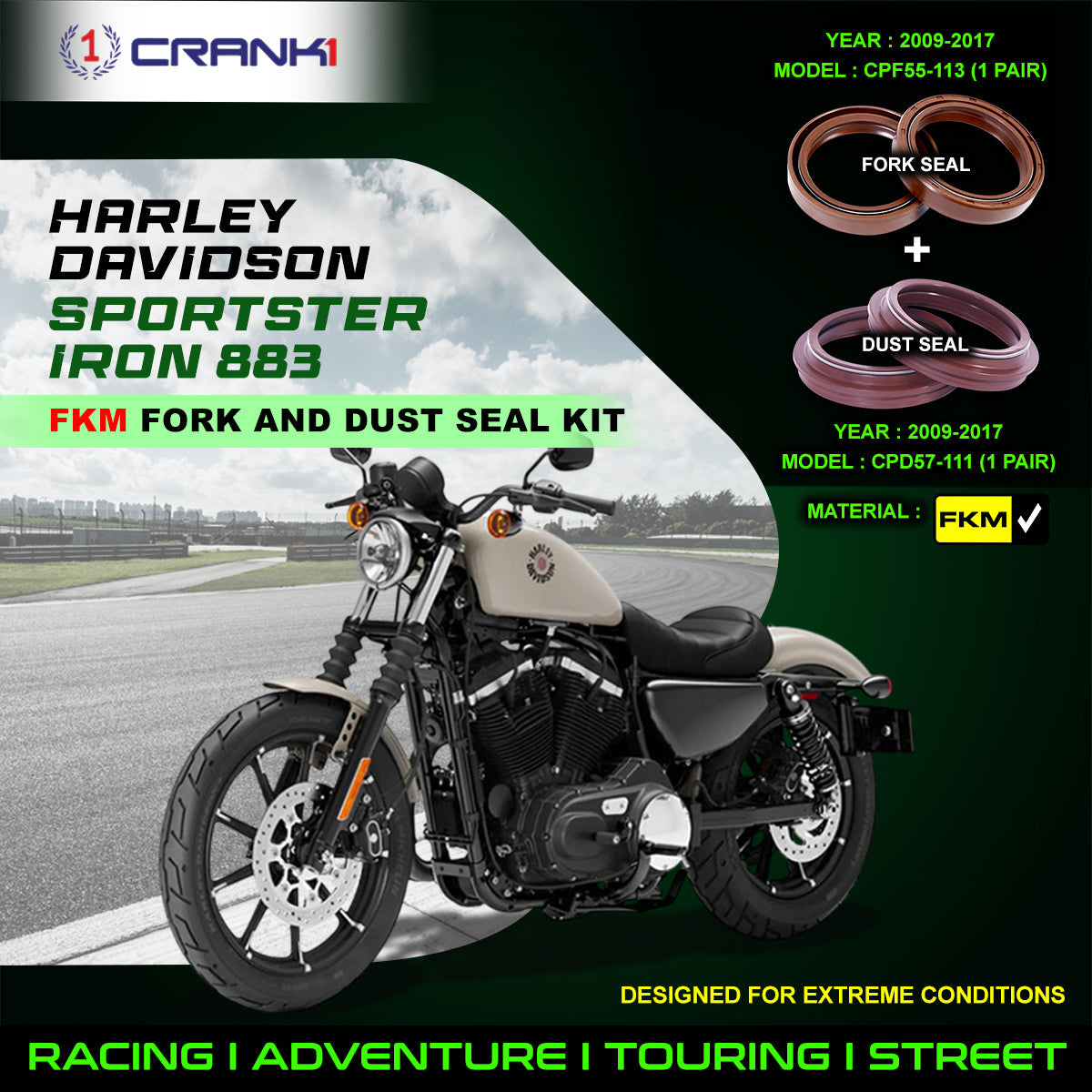 Fork And Dust Seals Kit For Harley Davidson Sportster Iron 883 (2009-2017) - CRANK1